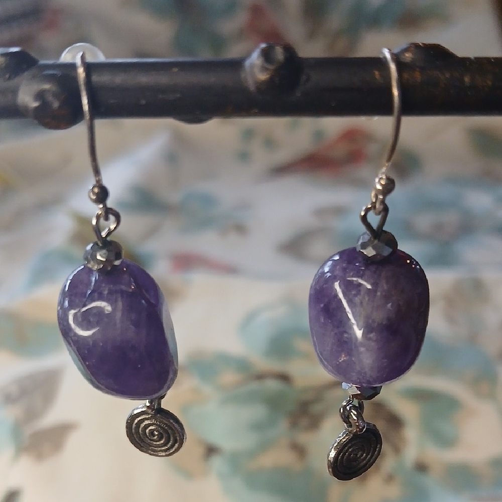 Amethyst Drop Earrings with Spiral Charm